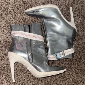 Silver High Heel Ankle Boots